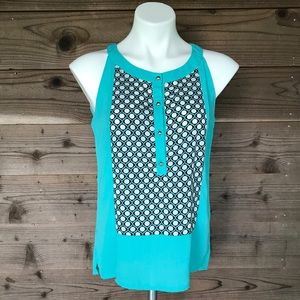 Karlie Split Hi-Low Hem Half Button Tank Blouse Sm